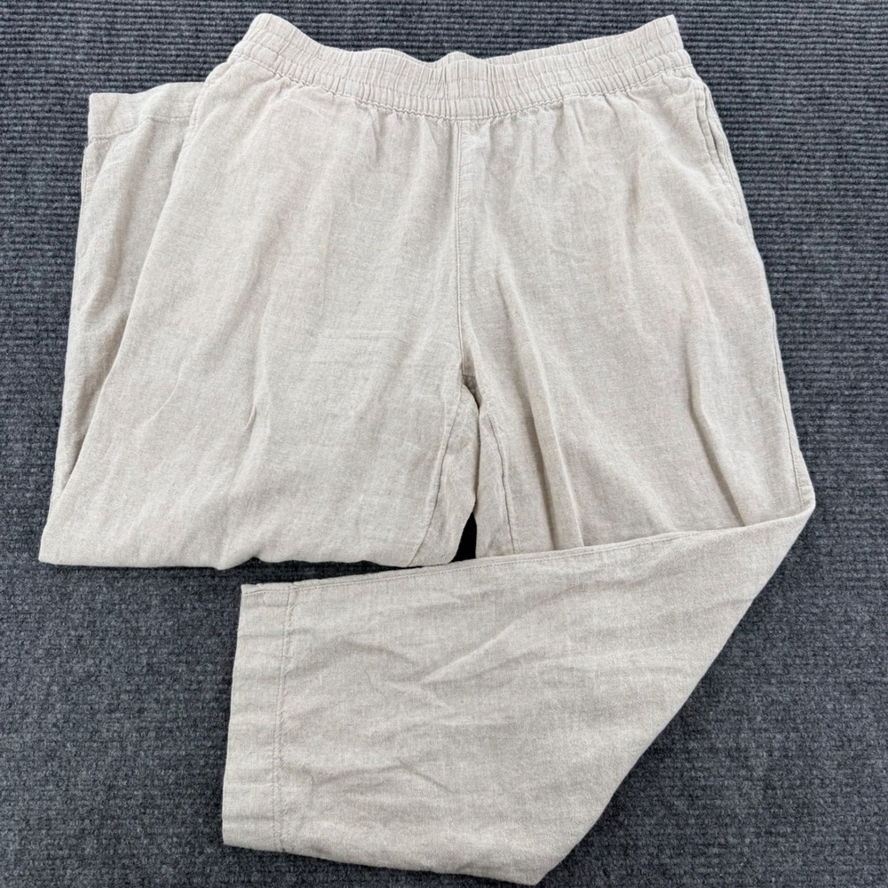 Old Navy Womens Large Natural Beige High Rise Straight Linen Blend Pants